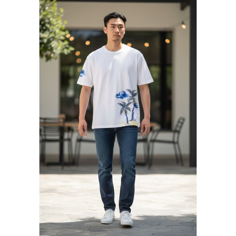 ROWM Dillard's Exclusive Men's Embroidered Palm Tree T-Shirt - White - Size L